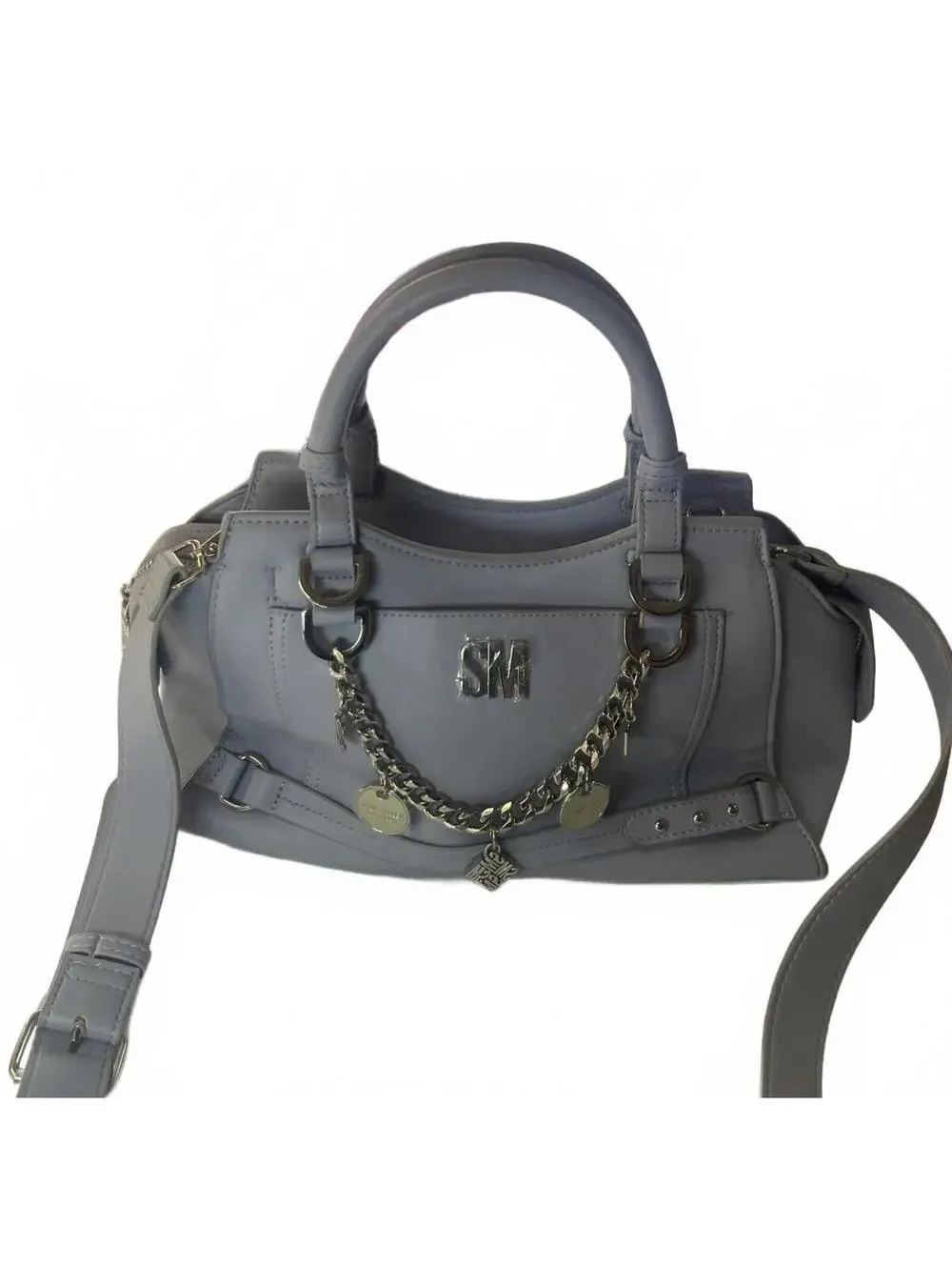Steve Madden Satchel Crossbody Bag Blue Purse with Silver Chain Charm Details